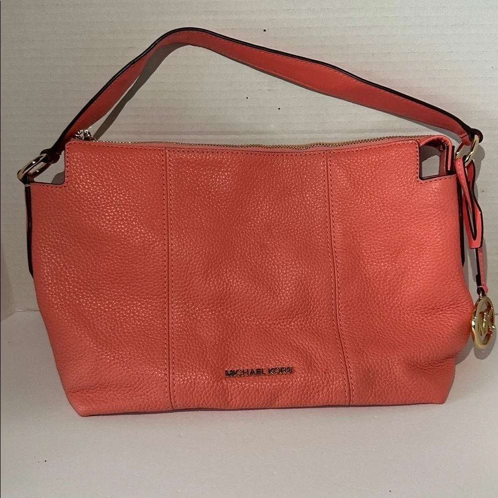 Michael Kors Brooke Medium Pebbled Leather Shoulder Crossbody Bag Grapefruit